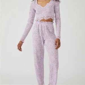 NWOT Free People Lavender Cloud Ride Lace 2-Piece Lounge Set